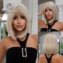 BLONDE UNICORN Blondinis sintetinis perukas Natūralus trumpas Bob perukas su kirpčiukais Kasdienis naudojimui juodai baltoms moterims Cosplay karščiui atsparus