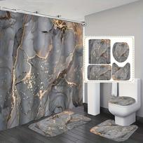 4 vnt Prabangūs aukso marmuriniai dušo užuolaidų rinkiniai, skirti vonios kambariui neslidūs vonios kilimėliai, dangtis, tualeto dangtis vonios kilimėlis Shower Curtain 70.87inch-70.87inch