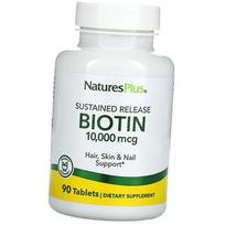 Biotinas plaukams, odai ir nagams, Biotin 10000, Nature's Plus 90 tabs (36375168) 90tab