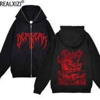 Gatvės apranga Striukė su užtrauktuku Berserk Megztiniai Anime Megztiniai Striukės Ploni Fleece Ilgomis rankovėmis megztinis Juodas megztinis su gobtuvu M