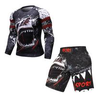 Vyriški sportiniai kostiumai marškinėliai + kelnių kostiumas MMA ilgomis rankovėmis marškinėliai Vyriški kompresiniai marškinėliai Fitness Kultūrizmas MMA Rashguard sportinis kostiumas XL