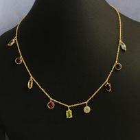 Peridotas, granatas, mėnulio akmuo, citrinas, ametistas, jolitas mėlynas topazas, geltonai paauksuotas 925 sterlingų sidabro karoliai geltona/auksas