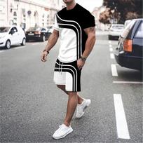 Vasaros vyriški 2 dalių rinkiniai Sportinis kostiumas marškinėliai Sportinė apranga Paplūdimio apranga 3D marginti marškinėliai Šortai Kostiumas Vyriškas marškinėlių kostiumas S