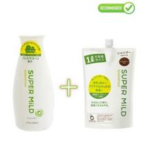 Shiseido Super Mild plaukų šampūnas su žolelių aromatu 220ml + užpildas 1000ml