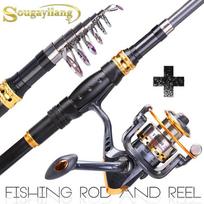 Spiningo meškerės ir ričių kombinacijų rinkinys Nešiojami anglies pluošto teleskopiniai kotai ir sukimo ritės 1.8m Rod&Reel 2000