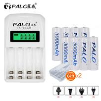 PALO 8vnt AA 1.2v 3000mAh nimh įkraunama baterija + 4 lizdų LCD ekranas išmanusis įkroviklis US plug