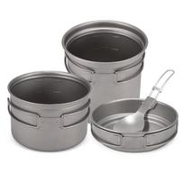 Kempingo titano virtuvės reikmenų rinkinys 1000 ml 750 ml puodo šaukštų rinkinys, skirtas lauko stovyklavimui žygiams pėsčiomis Three-piece