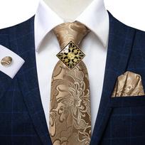 Hi-Tie auksiniai kaklaraiščiai vyrams kaklaraištis Hanky ​​rankogalių segtukai lydinio kaklaraištis žiedas Bolo Tie Boutonniere verslo rinkinys N-0309 auksas