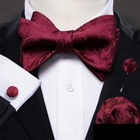 Barry.Wang vyriškas peteliškės rankogalių sąsagos Boutonniere bordo raudonas šilkas drugelis peteliškė Vestuvių pažintys LH-1014