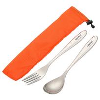 Lixada lengvas titano pietų šakutės ir šaukštas stalo įrankių rinkinys, skirtas žygiams lauke stovyklaujant Fork & Spoon - polished