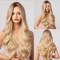 Ilgi banguoti Ombre Brown Blond sintetiniai perukai moterims Kasdienis Cosplay plaukų perukas