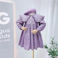 Mergaičių suknelė Vaikiška lėlių apykakle Gėlėta princesės suknelė 90cm violetinė