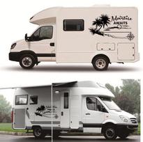 Caravan Camper Kemperio kėbulo lipdukai Kokoso medžio kompaso grafiniai lipdukai Juodi