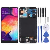 TFT LCD ekranas, skirtas Samsung Galaxy A50 skaitmeniniam įrenginiui, pilnas surinkimas su rėmeliu juoda