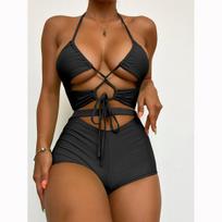 Seksualūs Moteriški maudymosi kostiumėliai Moteriški šortai Maudymosi kostiumėliai Bikini Push Up Bikinio rinkinys Maudymosi kostiumėlis Paplūdimio drabužiai Maudymosi kostiumėliai L juoda