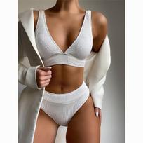 Push Up Bikini Brazilijos bikinio rinkiniai Stringai Biquini Maudymosi kostiumėliai Solidūs Moteriški maudymosi kostiumėliai Maudymosi kostiumėliai Paplūdimio apranga Maudymosi kostiumėlis S balta