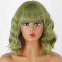 LISI HAIR Moteriškas trumpas banguotas perukas su kirpčiukais Sintetinis pluoštas Natural Water Wave Green Wig Cosplay Kasdienis drabužis