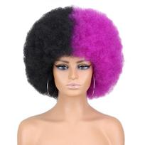 MISS PERUKAS Trumpas afro garbanotas pūkuotas perukas moterims su kirpčiukais Purpurinė rožinė auksinė raudona sintetinio pluošto perukai Helovino perukas 30 CM