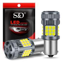 2vnt P21W Led Canbus lemputės 1156 BA15S BAU15S PY21W 1142 BA15D T20 W21W W21/5W T25 P27W P27/7W 3030SMD ventiliatoriaus automobilio posūkio lemputė Be hiperblyksčių lempų 1142 BA15D geltona