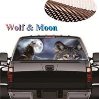 Perforuoto lango grafinis lipdukas Wolf Moon Truck galinio priekinio stiklo lipdukas 147x46CM