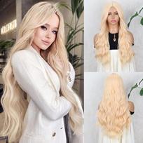Miss Wig Ilgi blondiniai perukai moterims Natūralūs sintetiniai plaukai Ombre Blond perukas su tamsiomis šaknimis Sintetinis perukas Laisvi banguoti perukai Atsparus karščiui 65cm