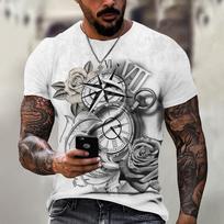 Vintažiniai marškinėliai vyrams 3D kišeninis laikrodis Spausdinti trumpomis rankovėmis Strypai Street Crew Neck Vyriški marškinėliai Dideli marškinėliai Vyriški drabužiai 5XL