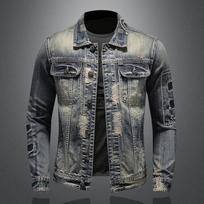 Naujos mados vyrų pavasario ir rudens sunkaus darbo skylė Patch vyriška džinsinė striukė viršutinis retro stiliaus dėvimas paltas 5XL