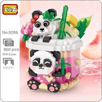 LOZ 9286 Panda Peach Oolong arbatos gėrimo puodelis Bambuko naminis gyvūnas 3D modelis Mini deimantiniai blokeliai, plytos, statybinis žaislas vaikams be dėžutės black