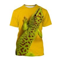 Reptile Gecko 3D Printed Vasariniai vyriški marškinėliai apvaliu kaklu Laisvalaikiai trumpomis rankovėmis, negabaričiais megztinis, madingi marškinėliai Vyriški drabužiai 3XL yellow