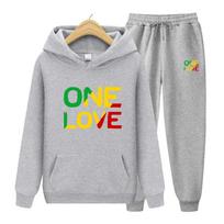 Rudens žiemos gobtuvai + kelnės dviejų dalių rinkinys ONE LOVE Spausdinimas Moteriški gobtuvai Sportiniai kostiumai Jogger kelnės stori šilti drabužiai 3XL blue
