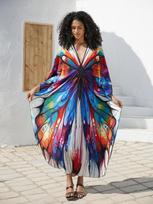 EDOLYNSA glostantis moteriškas Kaftan Bohemian ilgas suknelės chalatas, per didelis Moo Moo Dress maudymosi kostiumėlis, pridengtas poilsio drabužis Q1634 One Size įvairiaspalvis