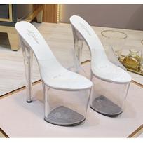 Moteriški batai Aukštakulniai krištoliniai ploni kulnai Sexy naktiniame klube, vandeniui atspari platforma, modelis scenoje, 20 cm kulnas 10 cm platforma iš LFD 34 balta