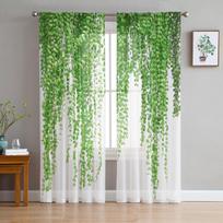 Augalų žalia rotango lapai tiulio užuolaidos miegamajam Šiuolaikinės Voile užuolaidos namų dekoravimui langų užuolaidos 135W x 114H(cm)