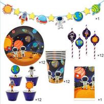 Animacinis filmukas Visata Kosmosas Astronautų teminis vakarėlis Šventinis dekoras Popierinės lėkštės Puodeliai Reklaminė lentelė Staltiesės Šiaudeliai party decoration įvairiaspalvis