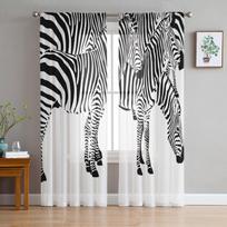 Gyvūnų zebra juodai baltos paprastos tiulio užuolaidos virtuvės durų užuolaidos šifonas permatomas kalėdinis užuolaidos gyvenamajam kambariui 135W x 114H(cm)
