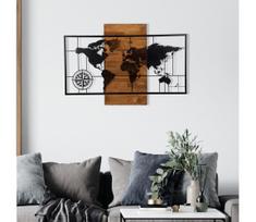 Sienų dekoracija 58x85 cm žemėlapis medis/metalas