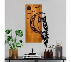 Sienų dekoracija 36x66 cm pelėda medis/metalas