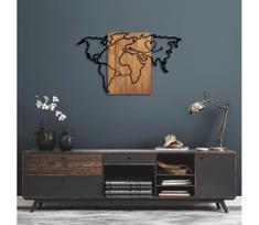 Sienų dekoracija 118x70 cm žemėlapis medis/metalas