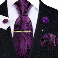 Barry.Wang vyriškų purpurinių kaklaraiščių segtukas Boutonniere Hanky ​​rankogalių sąsagos Paisley šilkinių kaklaraiščių rinkinys, skirtas pasimatymams N-5134