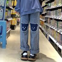 Mieli Hip Hop Bear Print Džinsai Merginos Cool Harm Kelnės Kelnės Moteriškos Punk Aukšto Liemens Džinsinės Kelnės Rudens Harajuku Džinsai XL mėlyna