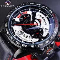 „Forsining Sprot Racing Design“ juodas odinis diržas, kalendorius, vyriškas, automatinis mechaninis laikrodis, aukščiausios klasės prabangus vyriškas laikrodis juoda