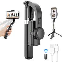 Q08 Bluetooth rankinis gimbalo stabilizatorius mobiliojo telefono asmenukių lazdelės laikiklis Reguliuojamas asmenukių stovas, skirtas iPhone / Huawei XIAOMI L08 BLACK juoda