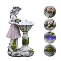 Pasakų sodo statula, dervos angelo figūrėlė saulės šviesos lauko gėlių pasakų lempos žibintas kiemui, kraštovaizdžio dekoras Flower Fairy Statue pelenų pilka spalva
