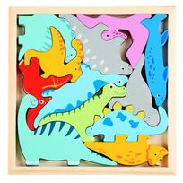 Medinės dėlionės vaikams, Montessori dinozaurų kraunami žaislai berniukams mergaitėms dovanos 16.6x16.6x1.2cm