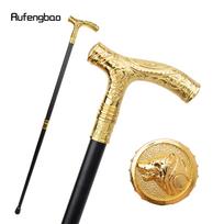 Auksinio vilko galvutės gėlės totemo reljefas vaikščiojimo lazdele, madinga lazda Gentleman Crosier Knob vaikščiojimo lazda 93 cm geltona
