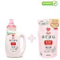 Arau Skystas vaikiškų drabužių skalbiklis su levandų ir mėtų ekstraktu 1200ml + papildymas 1000ml