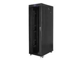Komutacinė spinta pastatoma LANBERG 19" 42U 800x1200 glass door LCD flat pack black