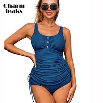 „Charmleaks“ moteriški „Tankini“ konservatyvūs maudymosi kostiumėlių maudymosi rinkiniai, reguliuojamo ilgio maudymosi kostiumėliai „Tummy Control“ maudymosi kostiumėliai M mėlyna