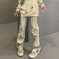Harajuku Tiesių Kojų Džinsai Moteriški Negabaritiniai Džinsai Korėjietiški gatvės drabužiai Hip Hop aukšto juosmens džinsinės kelnės Laisvalaikio džinsinės kelnės mergaitėms S chaki