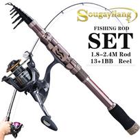 Spiningo meškerės ir žūklės ritės kombinacijos 1,8–2,4 mln. Kelioninis teleskopinis meškerykotis su 13+1BB spiningo ritėmis 1.8M Rod&Reel 2000